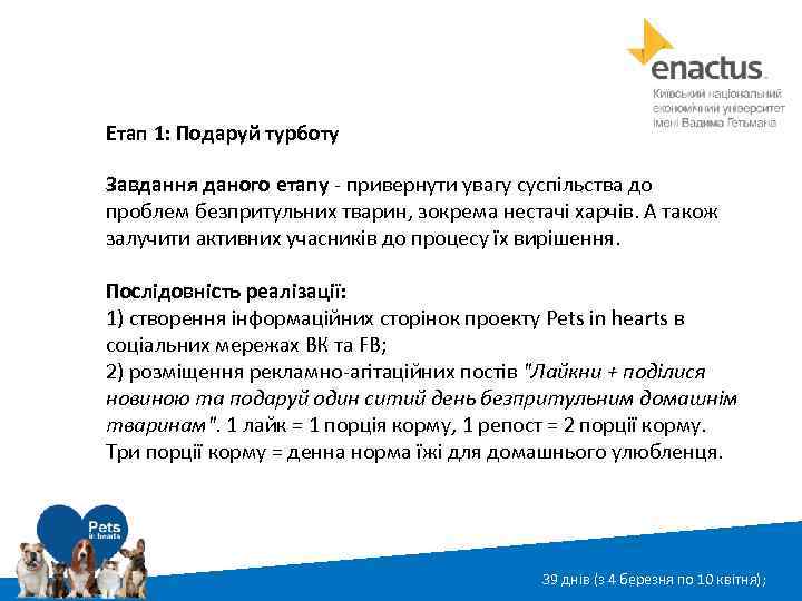 Етап 1: Подаруй турботу Завдання даного етапу - привернути увагу суспільства до проблем безпритульних