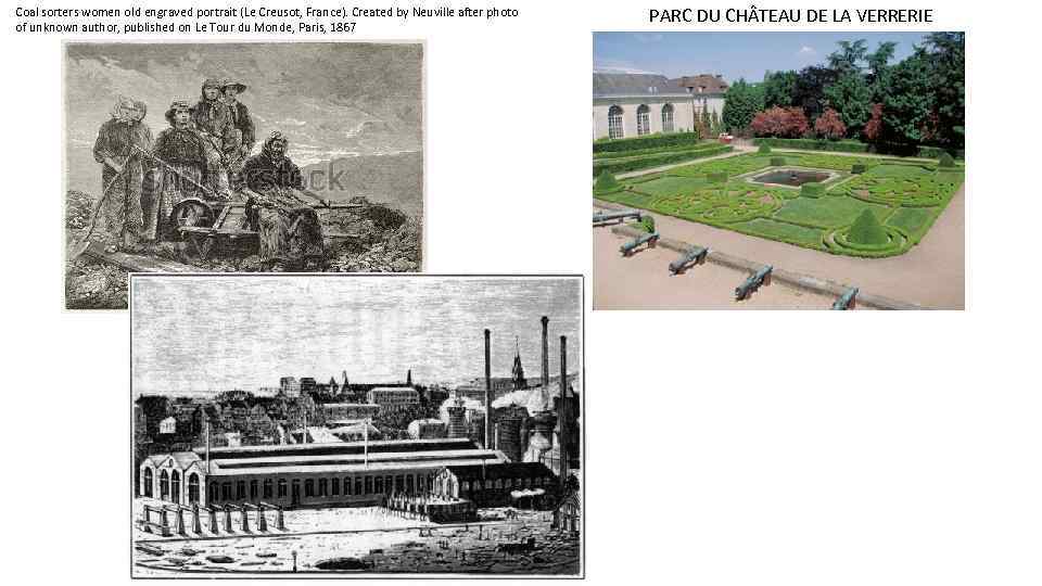 Coal sorters women old engraved portrait (Le Creusot, France). Created by Neuville after photo