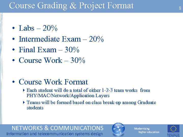Course Grading & Project Format • • Labs – 20% Intermediate Exam – 20%