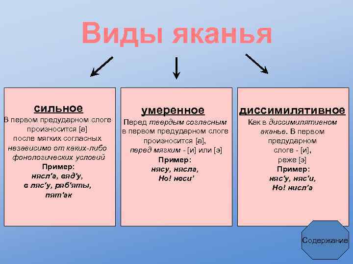 Виды яканья сильное В первом предударном слоге произносится [а] после мягких согласных независимо от