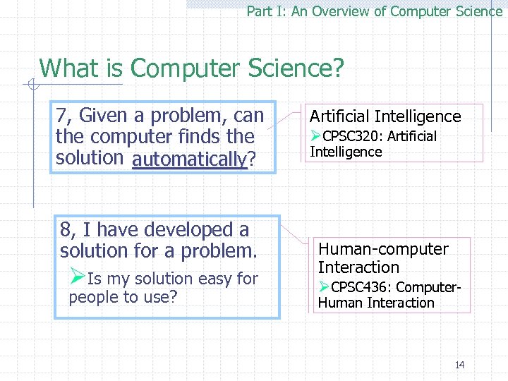 Part I: An Overview of Computer Science What is Computer Science? 7, Given a