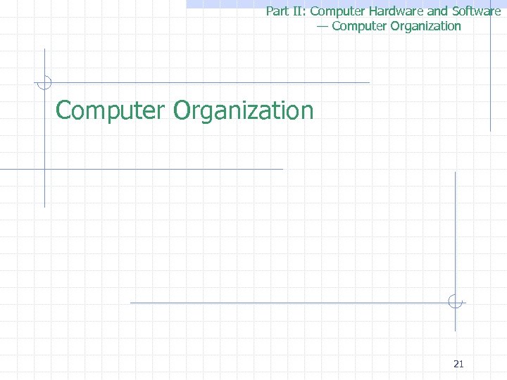 Part II: Computer Hardware and Software — Computer Organization 21 