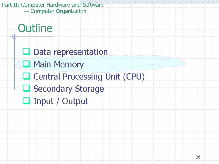 Part II: Computer Hardware and Software — Computer Organization Outline q Data representation q