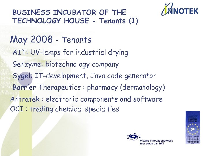 BUSINESS INCUBATOR OF THE TECHNOLOGY HOUSE - Tenants (1) May 2008 - Tenants AIT: