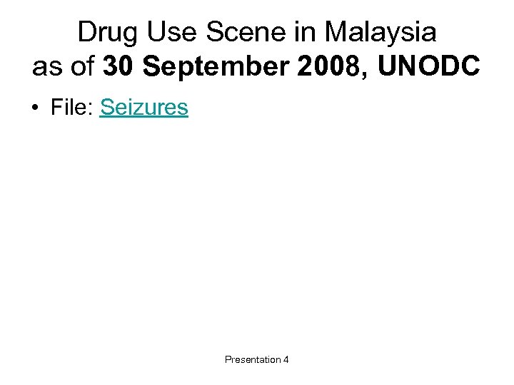 Drug Use Scene in Malaysia as of 30 September 2008, UNODC • File: Seizures