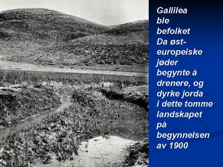 Gallilea ble befolket Da østeuropeiske jøder begynte å drenere, og dyrke jorda i dette