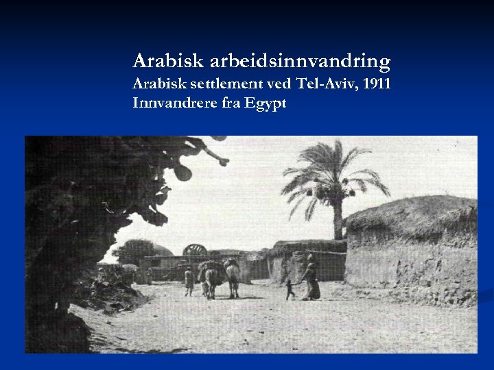Arabisk arbeidsinnvandring Arabisk settlement ved Tel-Aviv, 1911 Innvandrere fra Egypt 