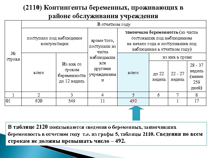(2110) Контингенты беременных, проживающих в районе обслуживания учреждения В отчетном году поступило под наблюдение