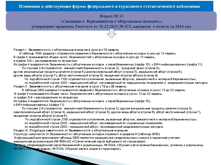 Изменения в действующие формы федерального и отраслевого статистического наблюдения Форма № 13 «Сведения о