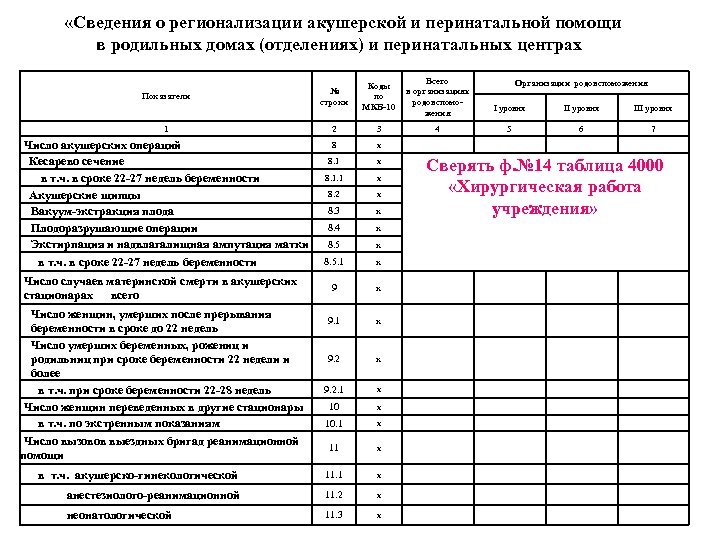  «Сведения о регионализации акушерской и перинатальной помощи в родильных домах (отделениях) и перинатальных