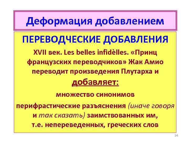 Деформация добавлением ПЕРЕВОДЧЕСКИЕ ДОБАВЛЕНИЯ XVII век. Les belles infidèlles. «Принц французских переводчиков» Жак Амио
