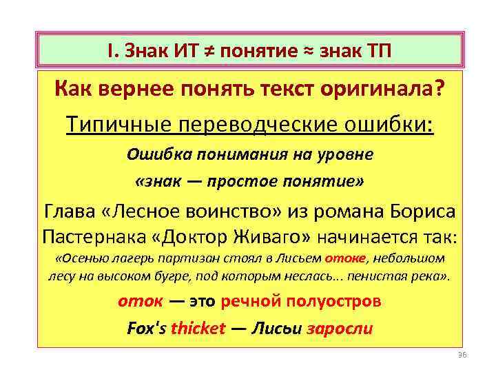 I. Знак ИТ ≠ понятие ≈ знак ТП Как вернее понять текст оригинала? Типичные