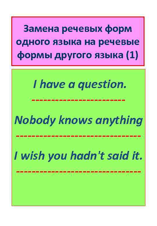 Замена речевых форм одного языка на речевые формы другого языка (1) I have a