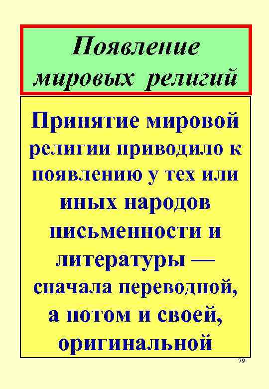 Появление мировых религий Принятие мировой религии приводило к появлению у тех или иных народов