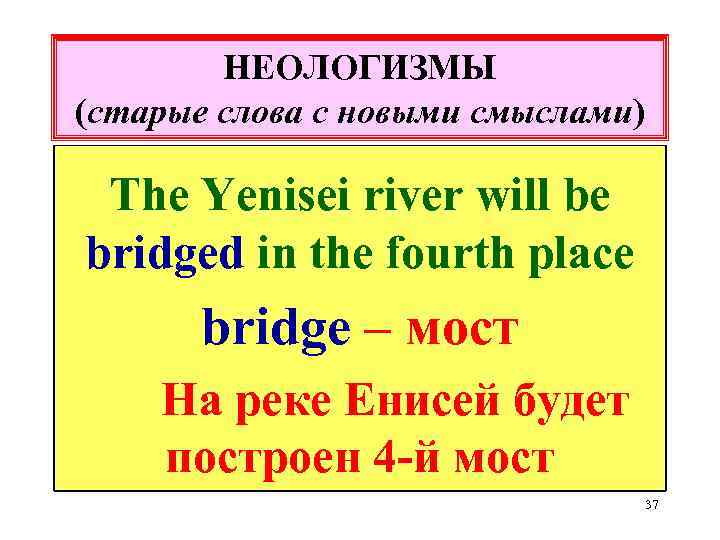 НЕОЛОГИЗМЫ (старые слова с новыми смыслами) The Yenisei river will be bridged in the