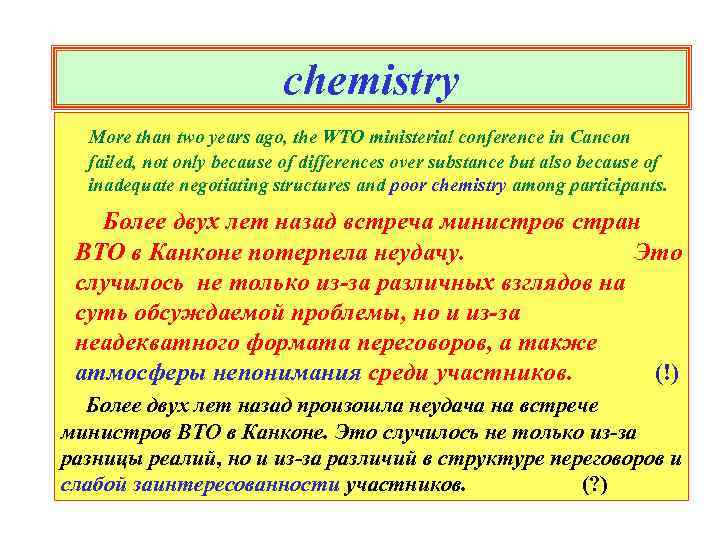 chemistry More than two years ago, the WTO ministerial conference in Cancon failed, not