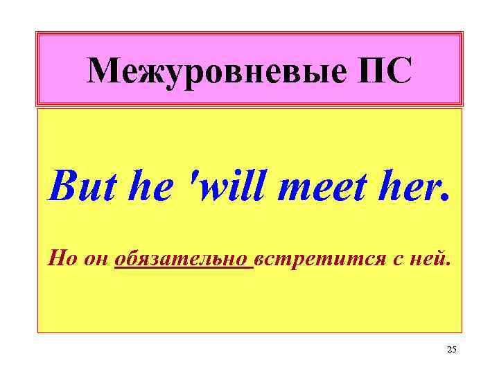 Межуровневые ПС But he 'will meet her. Но он обязательно встретится с ней. 25