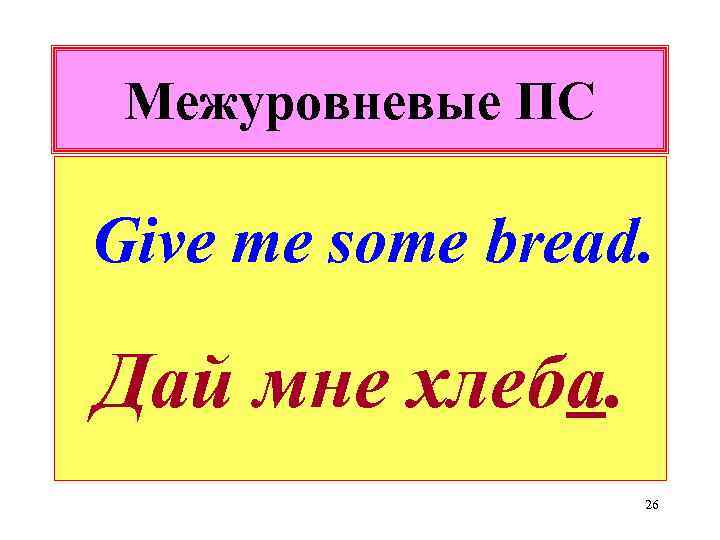 Межуровневые ПС Give me some bread. Дай мне хлеба. 26 