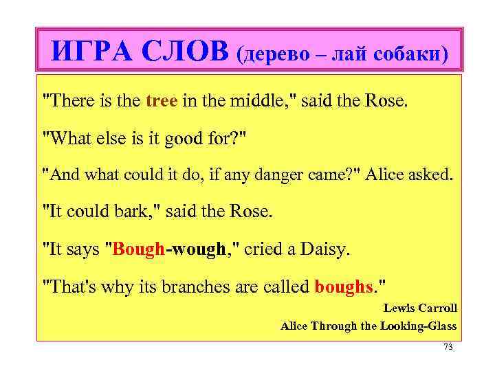 ИГРА СЛОВ (дерево – лай собаки) "There is the tree in the middle, "