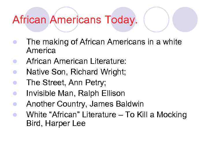 African Americans Today. l l l l The making of African Americans in a