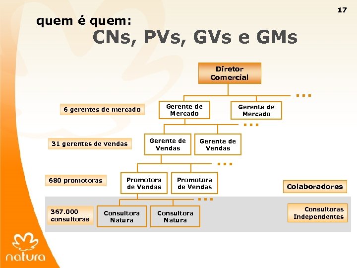 17 quem é quem: CNs, PVs, GVs e GMs Diretor Comercial Gerente de Mercado