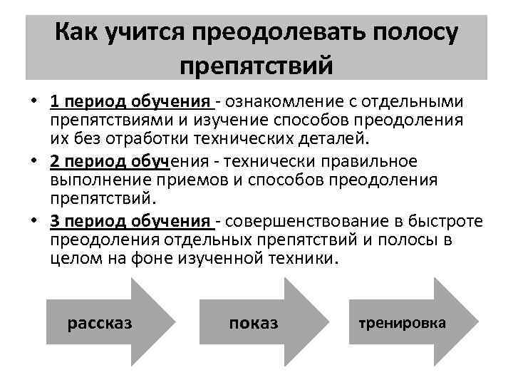 Как учится преодолевать полосу препятствий • 1 период обучения - ознакомление с отдельными препятствиями