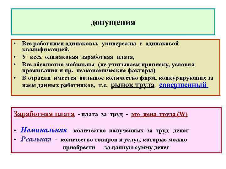 допущения • Все работники одинаковы, универсалы с одинаковой квалификацией, • У всех одинаковая заработная