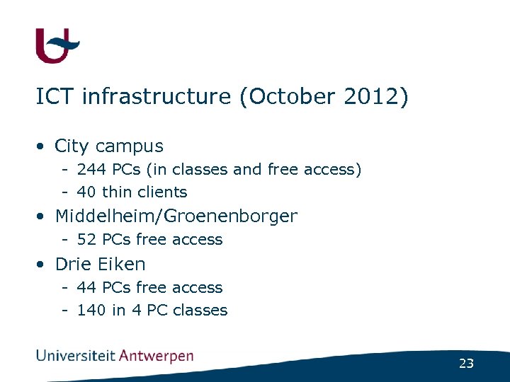 ICT infrastructure (October 2012) • City campus - 244 PCs (in classes and free