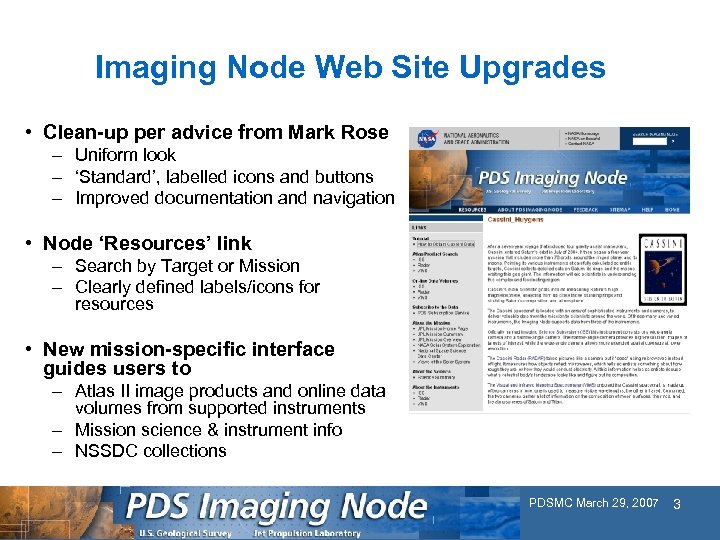 Imaging Node Web Site Upgrades • Clean-up per advice from Mark Rose – Uniform