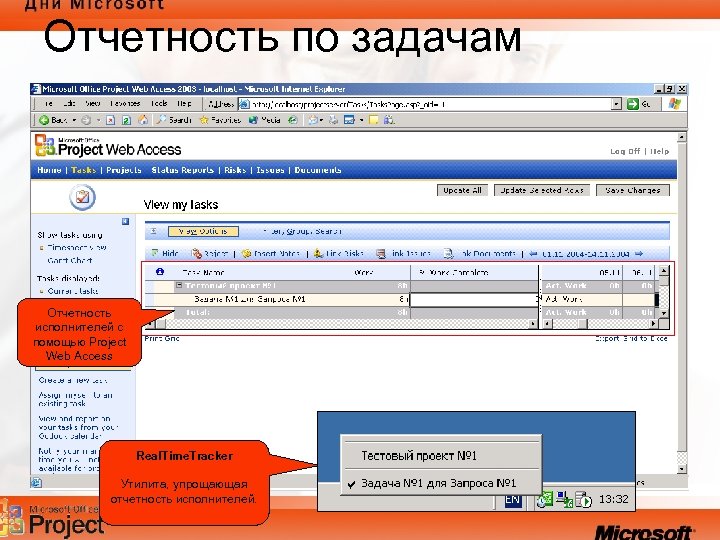 Отчетность по задачам Отчетность исполнителей с помощью Project Web Access Real. Time. Tracker Утилита,