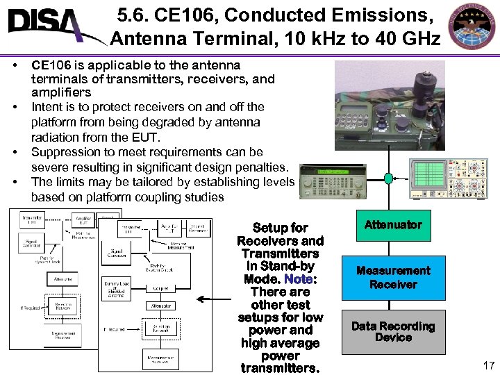 5. 6. CE 106, Conducted Emissions, Antenna Terminal, 10 k. Hz to 40 GHz