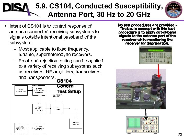 5. 9. CS 104, Conducted Susceptibility, Antenna Port, 30 Hz to 20 GHz •