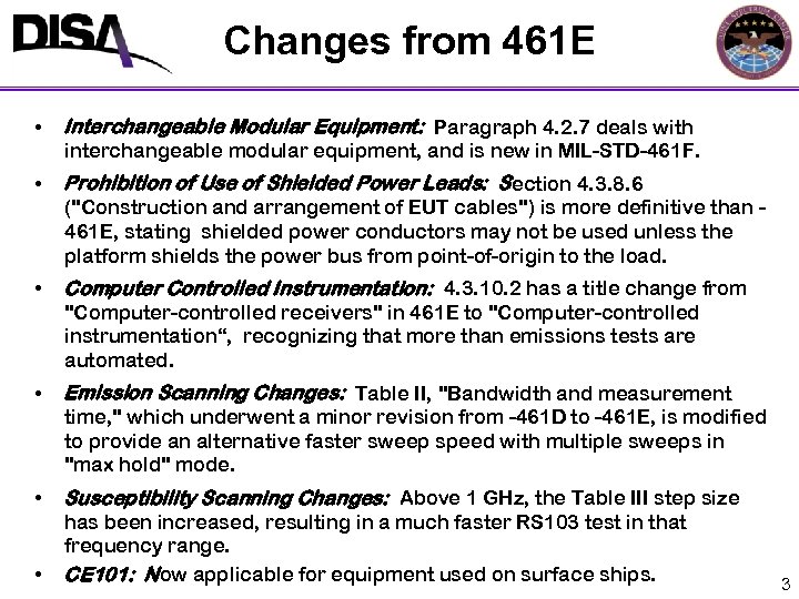 Changes from 461 E • Interchangeable Modular Equipment: Paragraph 4. 2. 7 deals with