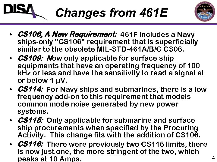 Changes from 461 E • CS 106, A New Requirement: 461 F includes a