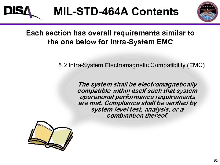 MIL-STD-464 A Contents Each section has overall requirements similar to the one below for