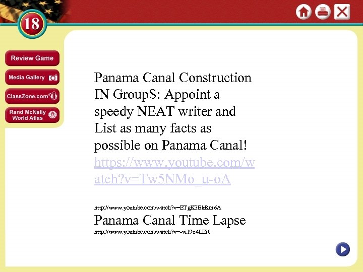Panama Canal Construction IN Group. S: Appoint a speedy NEAT writer and List as