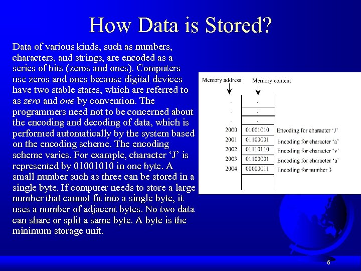 How Data is Stored? Data of various kinds, such as numbers, characters, and strings,