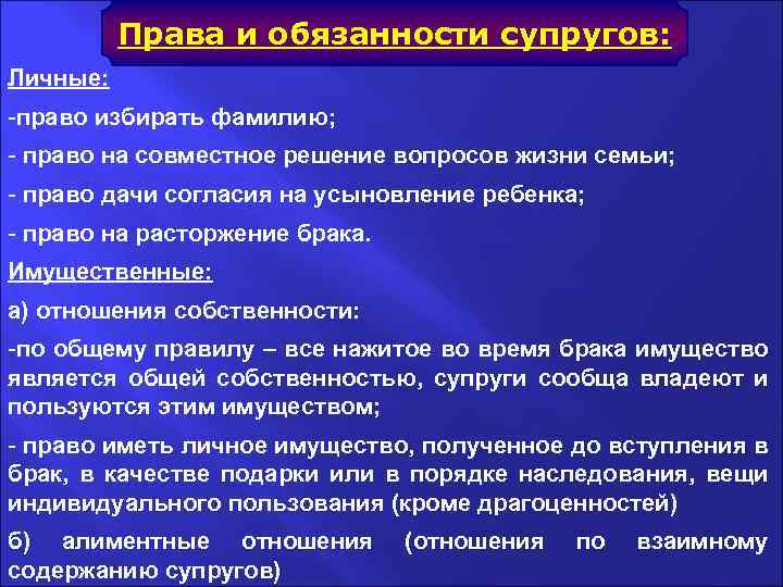 Обязанности супруга