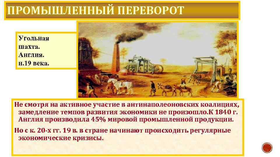 ПРОМЫШЛЕННЫЙ ПЕРЕВОРОТ Угольная шахта. Англия. н. 19 века. Не смотря на активное участие в