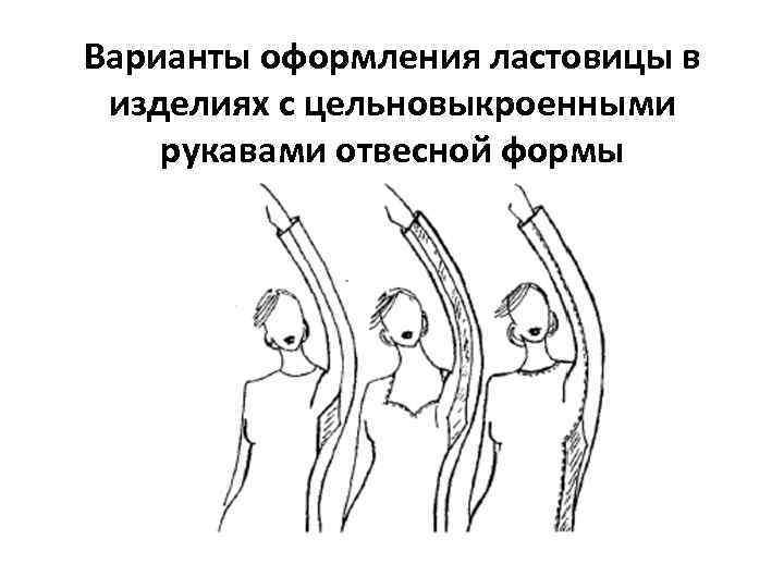 Варианты оформления ластовицы в изделиях с цельновыкроенными рукавами отвесной формы 