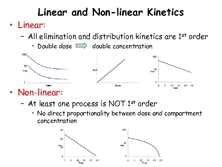 Linear and Non-linear Kinetics • Linear: – All elimination and distribution kinetics are 1