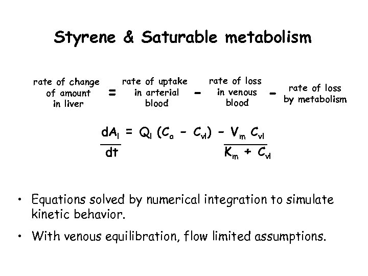 Styrene & Saturable metabolism rate of change of amount in liver = rate of