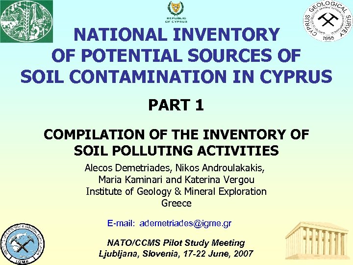 NATIONAL INVENTORY OF POTENTIAL SOURCES OF SOIL CONTAMINATION IN CYPRUS PART 1 COMPILATION OF