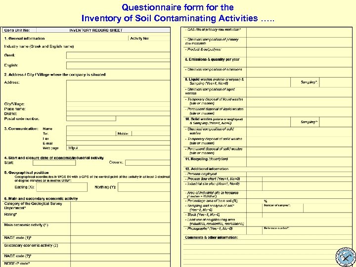 Questionnaire form for the Inventory of Soil Contaminating Activities …. . 