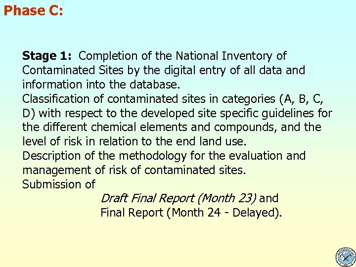 Phase C: Stage 1: Completion of the National Inventory of Contaminated Sites by the