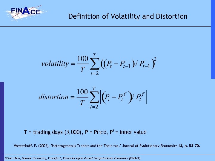 Definition of Volatility and Distortion T = trading days (3, 000), P = Price,