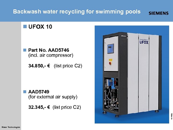 Backwash water recycling for swimming pools n UFOX 10 n Part No. AAD 5746