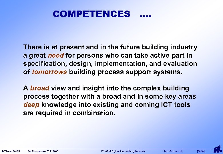 COMPETENCES …. There is at present and in the future building industry a great