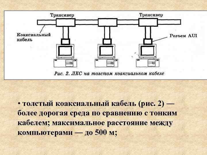  • толстый коаксиальный кабель (рис. 2) — более дорогая среда по сравнению с