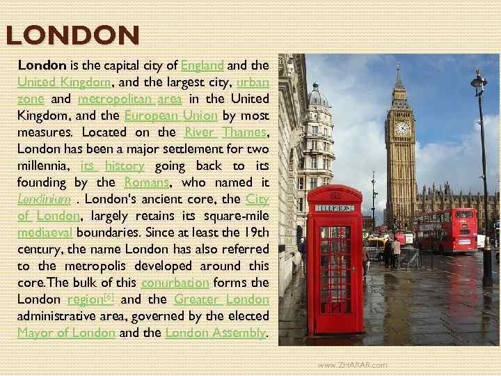 LONDON London is the capital city of England the United Kingdom, and the largest